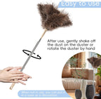 THARAHT Extendable Ostrich Feather Duster up to 27-94 inches Fluffy Feathers Long Handle Reusable for Cleaning Ceiling Fan Pendant lamp High Ceiling Blinds Furniture Feather Duster
