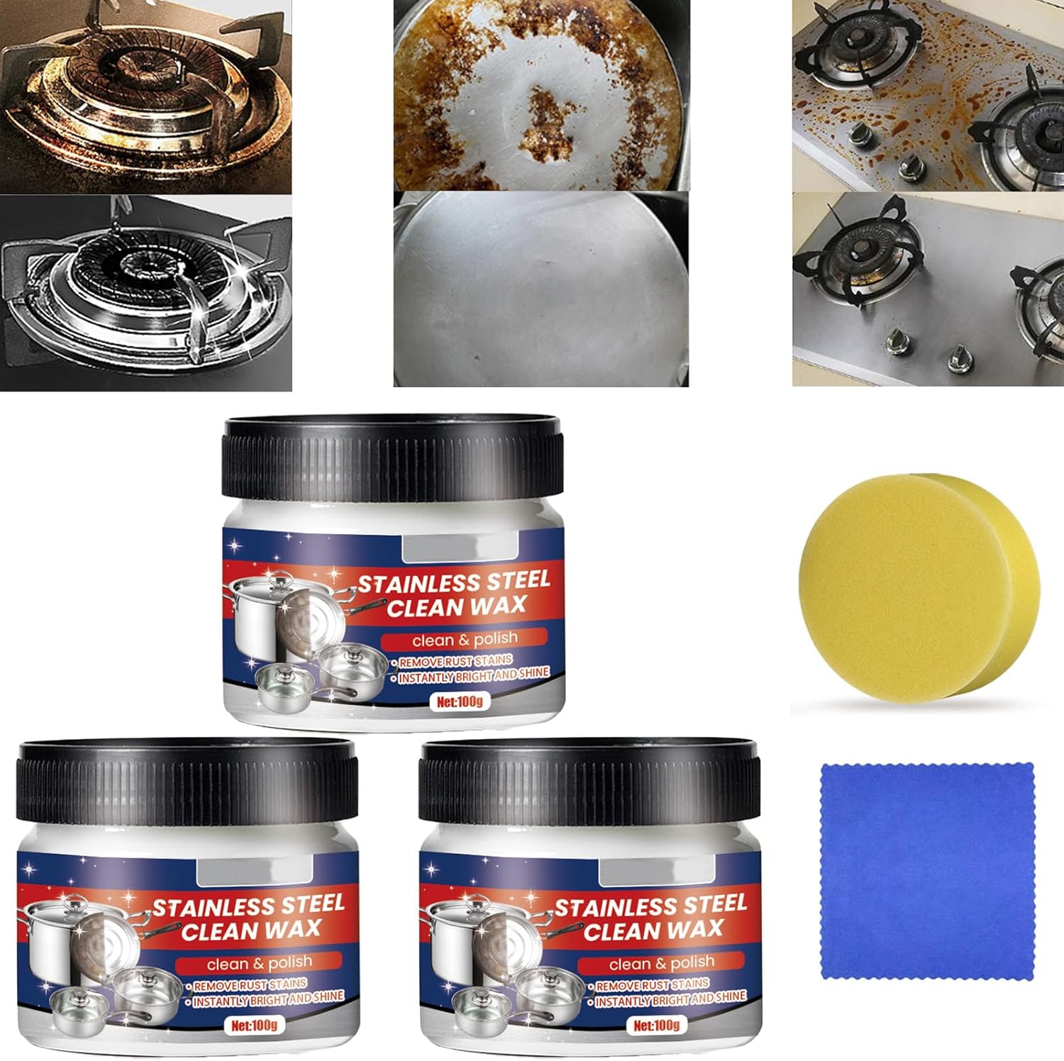 Magical Nano-Technology Stainless Steel Cleaning Paste, Stainless Steel Clean Wax, Stainless Steel Cleaning Wax, Stainless Steel Cleaner and Polish, Metal Polish Paste (3Pcs)