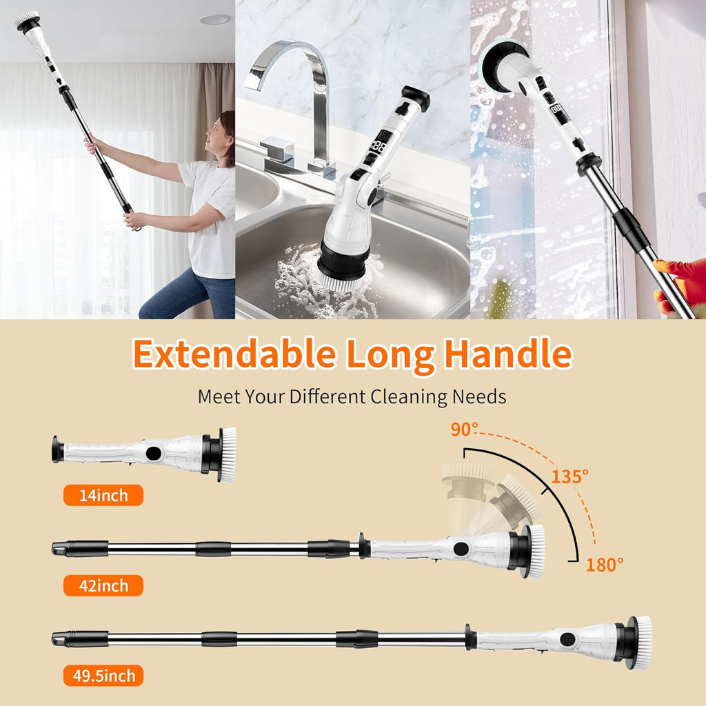 Electric Spin Scrubber, Power Electric Scrubber for Cleaning, Shower Cordless Cleaning Brush with 6 Adjustable Angles,8 Brush Heads, 3 Speed Mode, Electric Cleaning Brush for Bathroom/Tub/Floor/Tile