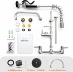 Commercial Kitchen Faucet with Sprayer for Restaurant-Chefs: BESTJEEF Commercial Sink Faucet for Cook - 25" Height 8" Center Wall Mount Kitchen Faucet with Stainless Spring Spray and 10" Add-On Spout