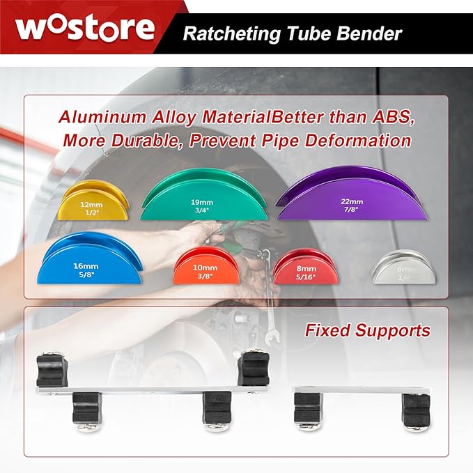 Wostore Tube Bender Kit Includes 1/4-7/8 Sizes Refrigeration Ratcheting Tubing benders Hand Tool Color Aluminium Alloy Replacement Head