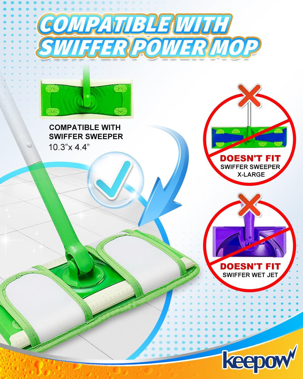 Keepow 6 Pack Microfiber Mop Pads Compatible with Swiffer Sweeper Mop and Sweep & Mop Deluxe Dry Pads Refills Reusable Wet Pads Mop Refill Pads Dry Wet Refills Washable Pads Wood Floor Cleaning Pads