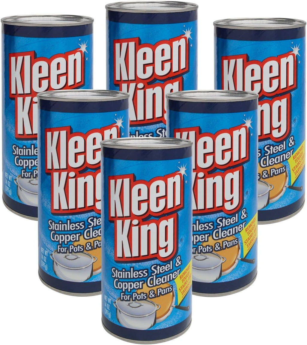 King Kleen Stainless Steel Cookware Cleaner and Copper Cleaner (14 oz, 6 Pack) Helps Remove Stains and Tarnish from Pots and Pans, Multi-Purpose Metal Cleaner, Powder Form