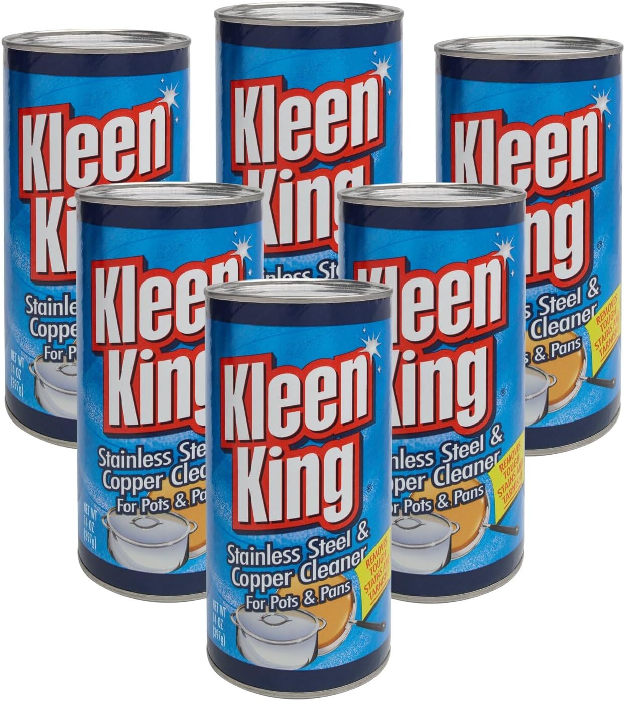 King Kleen Stainless Steel Cookware Cleaner and Copper Cleaner (14 oz, 6 Pack) Helps Remove Stains and Tarnish from Pots and Pans, Multi-Purpose Metal Cleaner, Powder Form