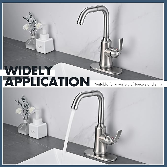 6 Inch Faucet Deck Plate for Bathroom Sink - Universal Fit for 1 Hole or 3 Hole 4 Inch Centerset Basins - Escutcheon Faucet Plate - Stainless Steel Faucet Hole Cover(Brushed Nickel)