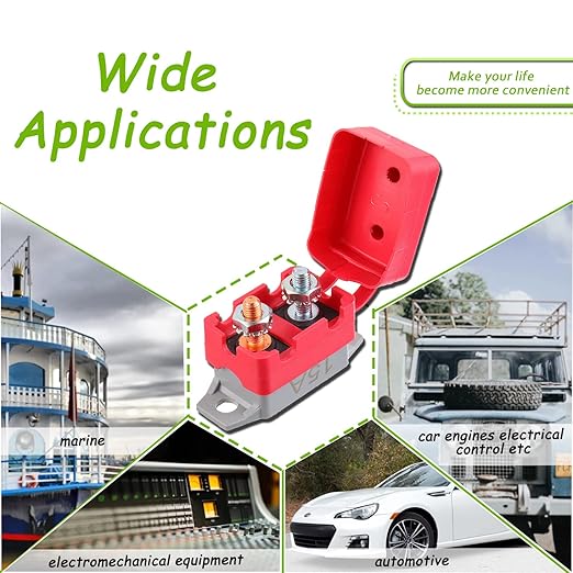15A 12V-24V Automatic Reset Circuit Breaker with Cover Stud Bolt for Battery Chargers Trucks Car Engines and More(2pcs)