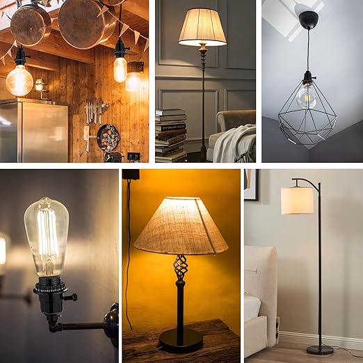 UL Listed E26 Light Socket Replacement,with 2 Lamp Shade Rings,2 ON/Off Turn Knob Types (Short/Long),Other Repair Parts. Fits Table Lamps, Floor Lamps and Light Fixtures,Black (2)