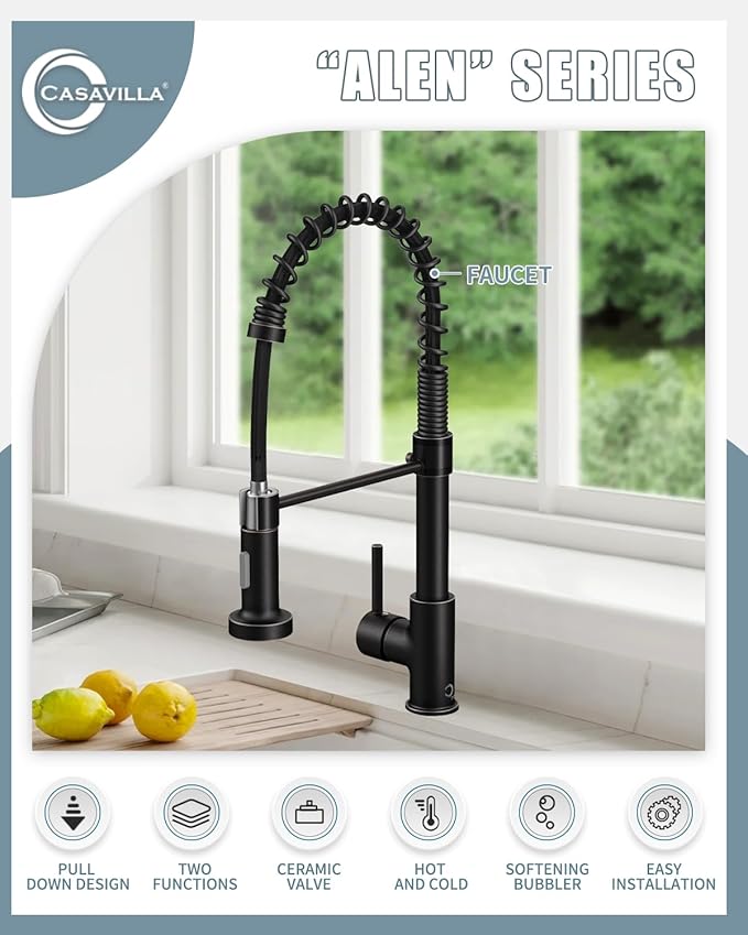 Oil Rubbed Bronze Single Handle Kitchen Faucet with Sprayer, Pull Down Faucet for Camper, RV, Farmhouse Sink