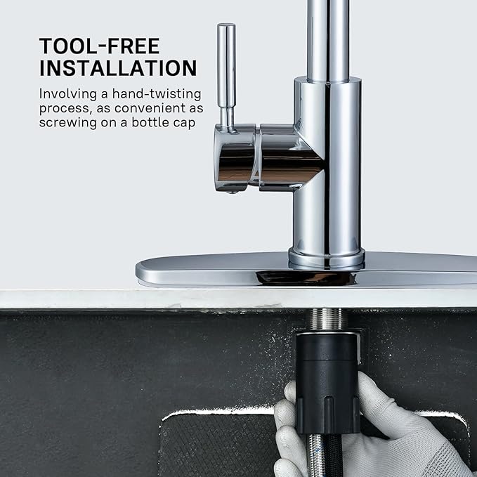 WEWE Sink Faucet, Pull Down Kitchen Faucet with Sprayer Low Lead Commercial Modern Stainless Steel rv Farmhouse Kitchen Faucet Single Handle 1 or 3 Hole Kitchen Sink Faucet, Polished Chrome