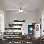 52in Ceiling Fans with Lights RGB Ceiling Fan with Light and Remote/APP Control,Low Profile Ceiling Fans with Lights for Bedroom,Living Room,Kids Room,3CCT Dimmable Modern Ceiling Fan, 8 Speeds,Nickel