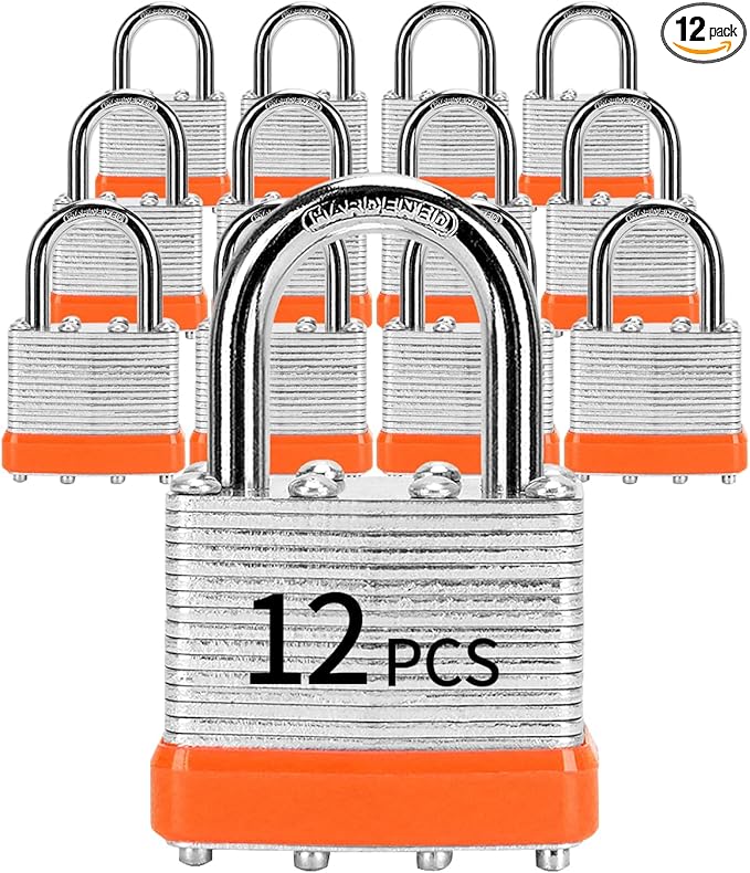 Padlocks with Same Key, LQYN 12 Pcs Laminated Keyed Padlock (1-9/16", 40mm), Keyed Alike Locks, Normal Shackle, for Storage Locker, Hasp Latch, Toolbox, Sheds