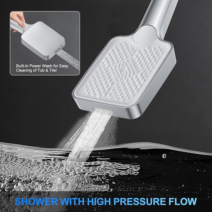 Shower Faucet Set, 12" Ceiling Mount Rainfall Shower System with 2 Rain Shower Head and Multi-function Handheld Head Push Button Diverter Shower Faucet Trim Kit (12", Polished Chrome)