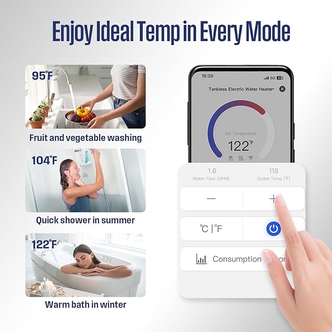Westinghouse 18kW 240V Tankless Water Heater Electric, Up to 4.2 GPM, WiFi Control Compatible with Alexa & Google Home, ETL, IPX4, Apolo 2.0 Gray.