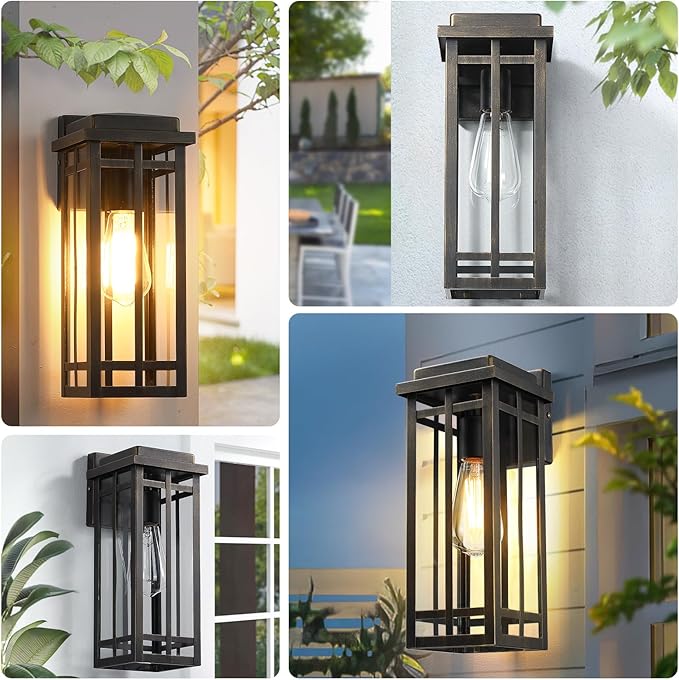 13.8'' Outdoor Wall Light Fixtures 2 Packs, Porch Lights Outdoor Lighting for House, Exterior Lighting Fixtures Wall Lantern, Waterproof Modern Outside Sconce for Garage, Oil-Rubbed Bronze (No sensor)