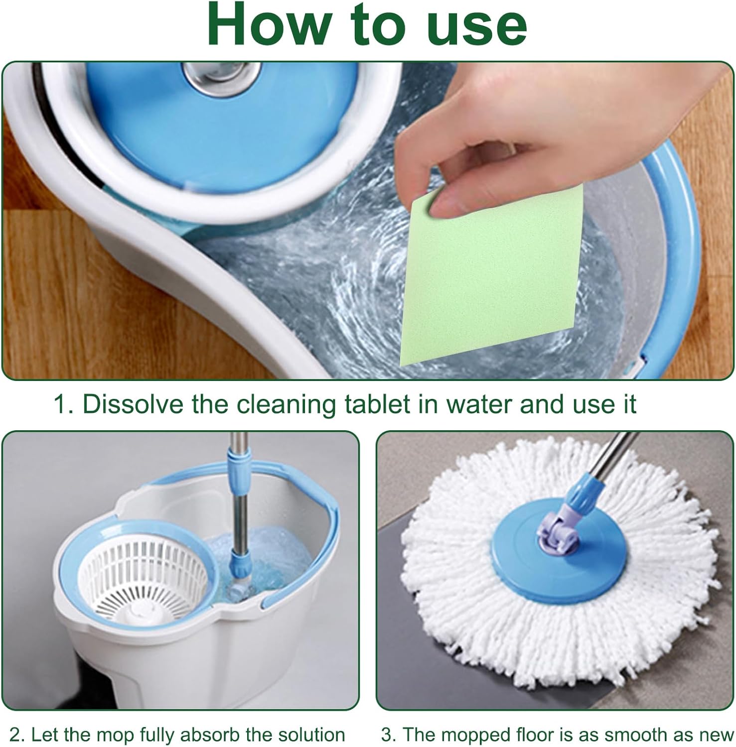 Floor Cleaning Tablets Sheets, Method Hardwood Floor Cleaner and Polish Pack of 300, Concentrate Mild Scent For RV Wall Tiles, Hardwood, Laminate Floor, Green