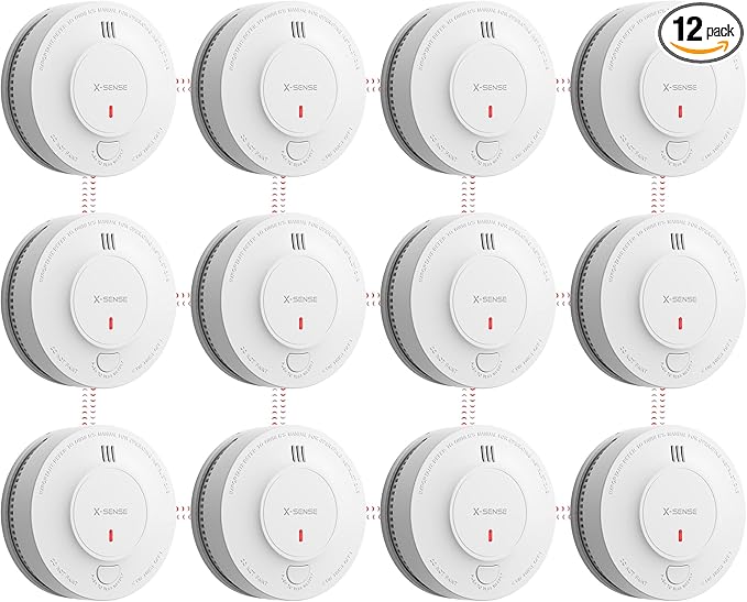 X-Sense Wireless Interconnected Smoke Detector Fire Alarm with Over 820 ft Transmission Range, SD19-W, Pack of 12