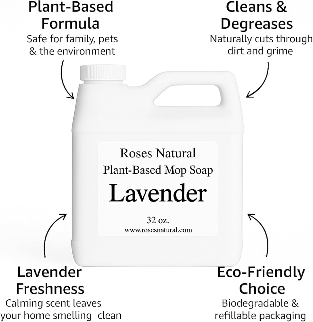 Plant-Based Floor Cleaner Mop Soap – 32 oz | Streak-Free, Highly Scented, Concentrated Mop Solution for Tile, Vinyl, Hardwood & Sealed Floors | Non-Toxic, Eco-Friendly (Lavender)