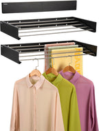 Wall Mounted Laundry Drying Rack, Retractable Clothes Drying Rack for Bathroom with Wall Template, 5 Stainless Rods Heaving 60 lb Capacity (Black, 31.5")