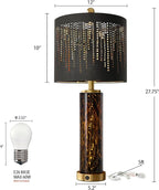 Oneach 27.75" Modern Table Lamps Set of 2, Gold Bedside Lamp with Leopard Glass Nightlight, USB A+C, Black Crystal Shade, Unique Desk Lamps for Living Room, Bedroom, Nightstand (2 Bulbs Included)