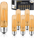 5 Inch E26 Led Bulb Equal 80 Watt, 2200K Amber White Vintage Edison Bulb 6W Dimmable, 800LM T10 T9 Glass Tubular Light Bulbs AC 120V for Chandelier Pipe Pendant Wall Light - UL Cert 6Pack