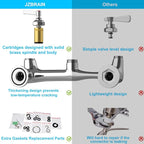 Commercial Faucet with Sprayer, 36" Height 8 Inch Center Brass Constructed Wall Mount Kitchen Sink Faucet with Pull Down Pre-Rinse Sprayer and 12" Swing Spout Fit for 2/3 Compartment Sink