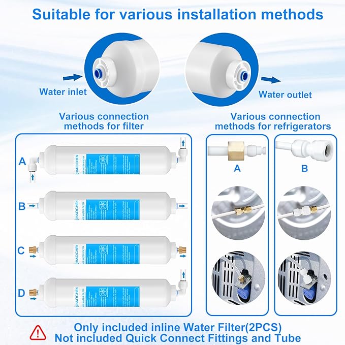 Inline Water Filter for Ice Maker and Refrigerator,1/4" Push Connect Water Filter Ideal for Ice Machine and Post Carbon of RO(Reverse Osmosis) System