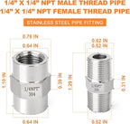 GASHER 10PCS 304 Stainless Steel Pipe Fitting, Hex Nipple Hex Coupling, 1/4" x 1/4" NPT Male Thread Pipe, 1/4Inch x 1/4Inch NPT Female Thread Pipe