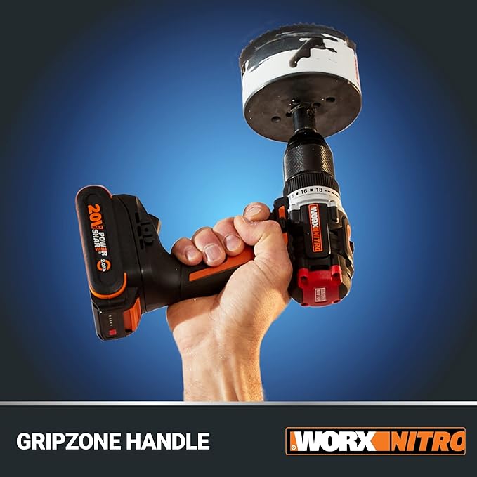 Worx Nitro 20V Cordless 1/2" Drill Driver With Brushless Motor, Compact & Lightweight Set Only 6" and 3 lbs., Power Share Compatible WX130L.9 Tool Only