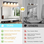 5 Light Modern Bathroom Light Fixtures Over Mirror, Black Vanity Lights for Bathroom Wall Sconces with Milky White Glass Shades, E26 Socket (Bulbs Not Included)
