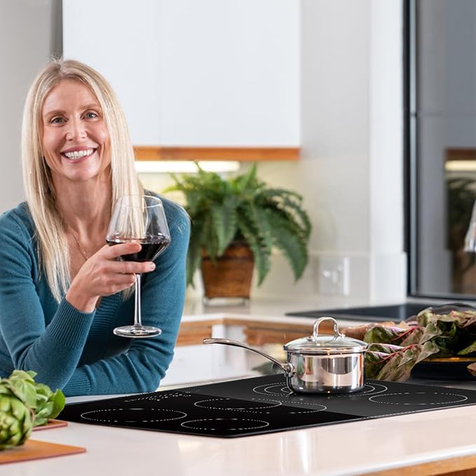 VEVOR Built in Electric Stove Top, 30 inch 5 Burners Ceramic Cooktop, 240V Glass Radiant Cooktop with Sensor Touch Control, Timer & Child Lock Included, 9 Power Levels for Simmer Steam Slow Cook Fry