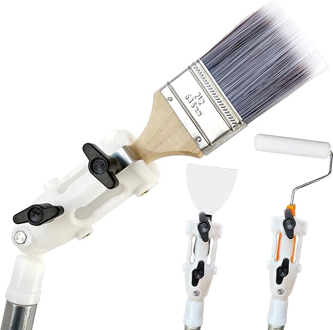 Multi Angle Paint Brush Extender V2, Long Handle Paint Brush, Extension Pole Attachments for Paint Roller, Paint Edger Tool for High Ceilings, Corner Painting Tool for Paint Extension Pole (White)
