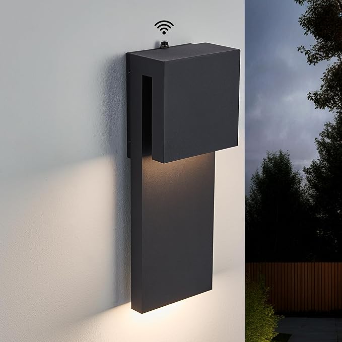 Dusk to Dawn Outdoor Lighting Fixture Wall Mount,Modern Integrated LED 2-Light 17W, Exterior Sensor Front Porch Light,Textured Black,Anti Rust Outside Wall Lights for House,Doorway,Garage