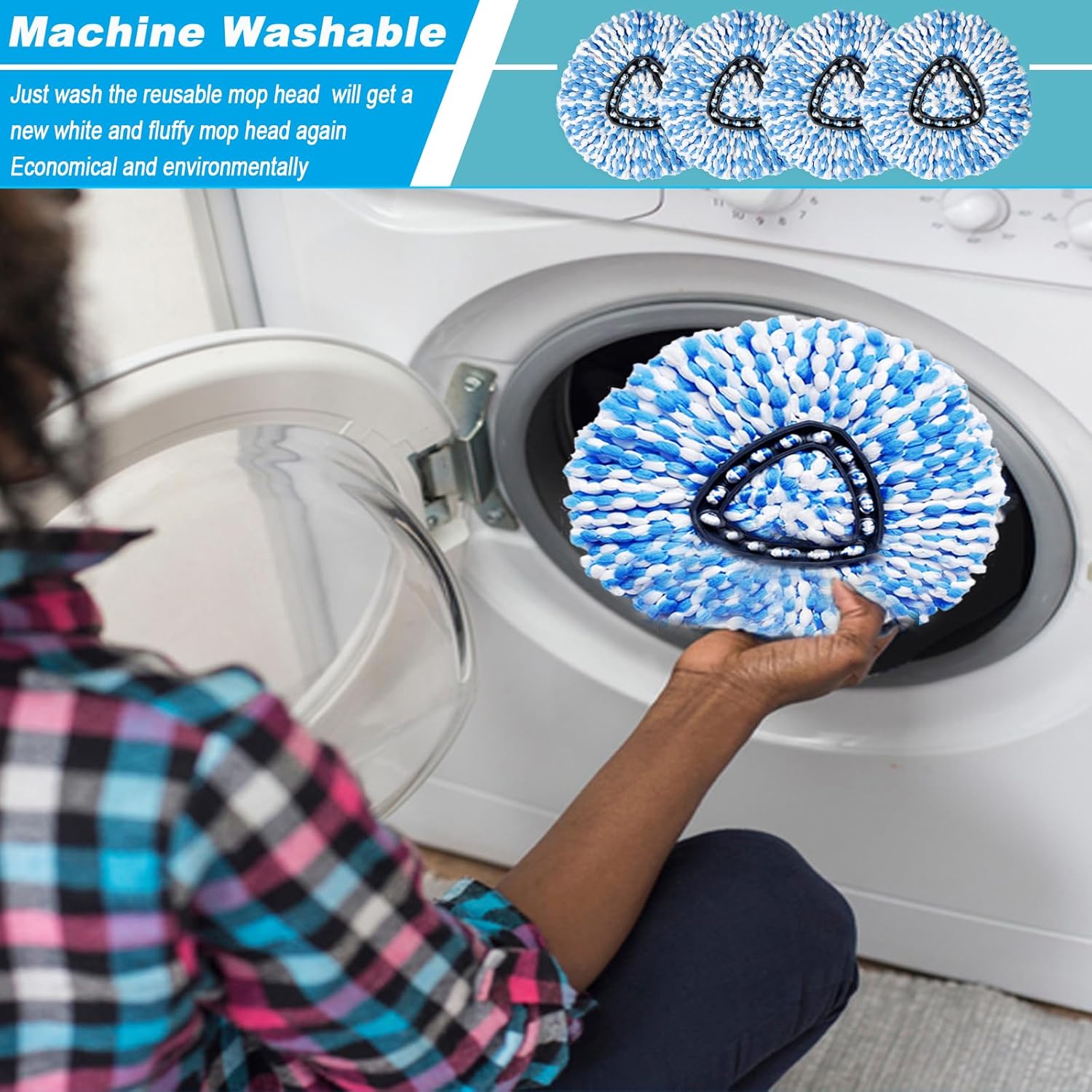 2 Pack Spin Mop Replacement Head, Only Fit for RinseClean 2-Tank System, Microfiber Spin Mop Refill Head Replacement Easy Wring Mop,Spinning Mop Replace Head for Floor Cleaning