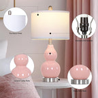 22" Double Gourd Ceramic Table Lamps Set of 2, Pink Modern Bedside Lamps for Living Room, Contemporary Nightstand Desk Lamps for Bedroom End Table Home Office Decor(2 LED Bulbs Included)
