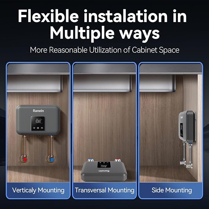 Ranein 4.5 kW 110v Electric Tankless Water Heater Ultra - Instant On-Demand Under-Sink Point-of-Use Heater for Bars, Hair Salons, Touch, CSA Certified with LED Digital Display