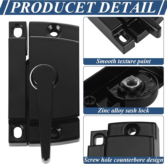 10 Pack Window Sash Locks, Cam Action Window Locks for Double Hung Window Latches Replacement, Black Sliding Window Parts and Hardware Latch Lock for Vertical and Horizontal Sliding Windows