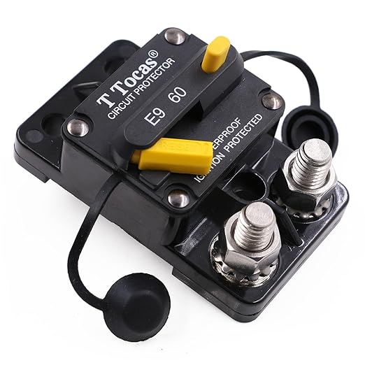 E9 3/8" Stud 60 Amp Circuit Breaker, Surface Mount, 12V - 72V DC UL Certified 60A Waterproof IP67