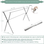 Clothes Drying Racks Outdoor, 64 Inches Updated Version,Stainless Steel Laundry Drying Rack for Indoor Outdoor and The Balcony,Length Adjustable Saves Space,with Windproof Hooks(64)