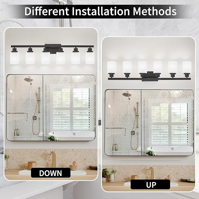 6-Light Black Vanity Lights, 38'' Modern Bathroom Vanity Lighting Fixtures for Mirror, Matte Bathroom Lighting Fixtures, Black Wall Sconces for Bedroom Living Room