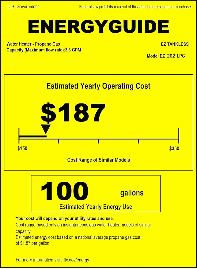 EZ 202 LPG Portable Tankless Water Heater - Propane Gas - 4 GPM - Small - Battery Powered Ignition - Digital Display - Camping - RV - Hunting