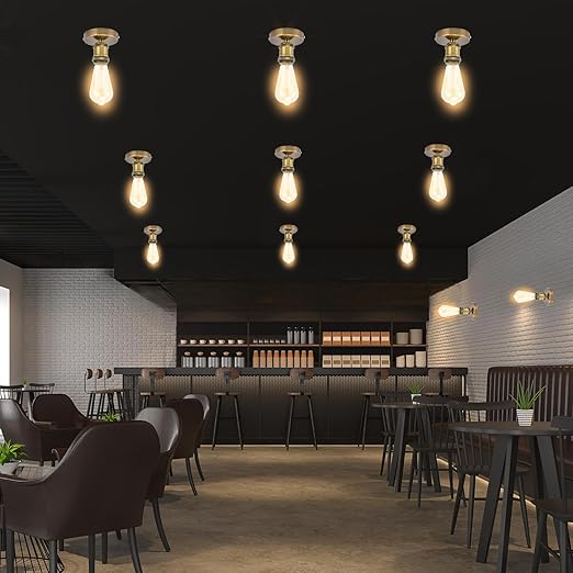 E26/E27 Screw Head Light Socket 100-240V Vintage Ceiling Light Wall Lamp Bulb Holder Socket for Hallway,Kitchen,Basement,Garage,Bar,Restaurant (Gold)