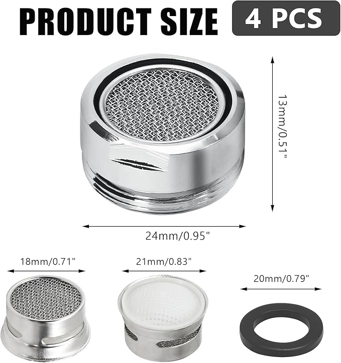 Litoexpe 15/16 Inch Faucet Aerator 4 PCS, Kitchen Sink Aerator Replacement Parts, Sink Faucet Male Thread Faucet Filter with Brass Shell and Gasket for Bathroom