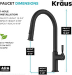 KRAUS Torak Pull Down Kitchen Faucet in Matte Black with 2 Function Sprayer, Pre-Attached Water Lines, and Mounting Hardware, KPF-2840MB