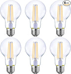 Energetic Dimmable LED Filament Light Bulbs, 8W, 60 Watt Equivalent, Warm White 3000K, Classic Clear Glass, A19 LED Light Bulb, 6 Pack