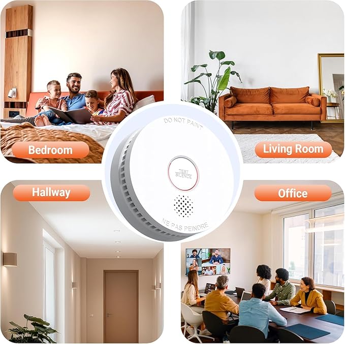 Jemay Smoke Detector Fire Alarms 9V Battery Operated with Photoelectric Sensor & Silence Button,10 Year Product Life Smoke Alarm Fire Detectors Easy to Install, UL217-9th Listed, 5 Packs