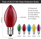 SUNSGNE C7 Multicolor Christmas Replacement Bulbs, Clear Multicolor Incandescent Light Bulbs for C7 Outdoor Patio Christmas String Lights, E12 Candelabra Base, 5 Watt, 25 Pack