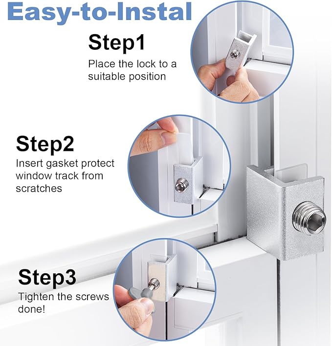 Sliding Window Locks for Up and Down Windows,Easy to Install Vertical & Horizontal Window Security Locks,Adjustable Aluminum Window Stopper Lock (6 Sets)