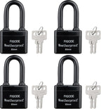 FIGODE® Outdoor Waterproof Padlocks, Covered Heavy Duty Laminated Steel Locks, Large Sturdy Locks, 2.2 in. Wide, 4 Locks Same Key, Long Padlocks