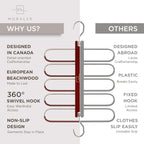 MORALVE Pants Hangers Space Saving - 2 Pack European Beechwood Scarf and Jean Hangers - Closet Organizer and Space Saver Pant Rack, Leggings Hanger, and Scarf Holder with 360° Swivel Hook