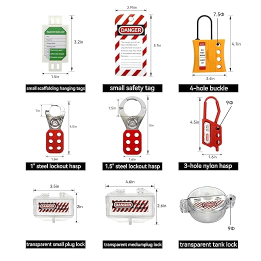BULANGD Electrical Lockout Tagout Kit - Hasps, Safety Padlocks Circuit Breaker Lock, Loto Tags, Plug Lockout, Steel Lockout Hasp for Safe Lockouts Red…